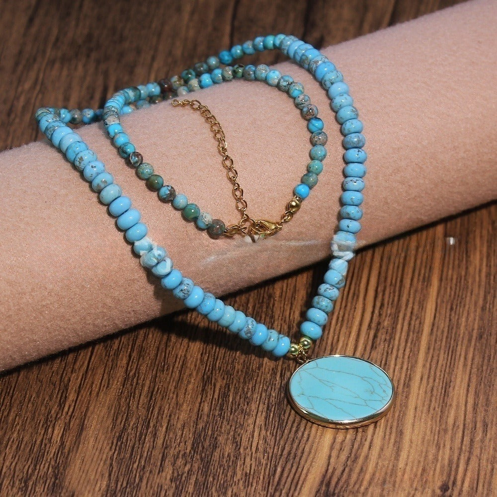 Lapis Retro Long Round Edge Necklace
