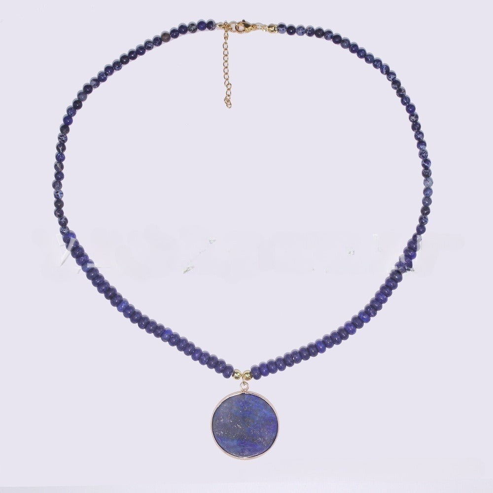 Lapis Retro Long Round Edge Necklace