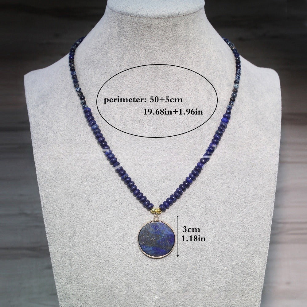 Lapis Retro Long Round Edge Necklace