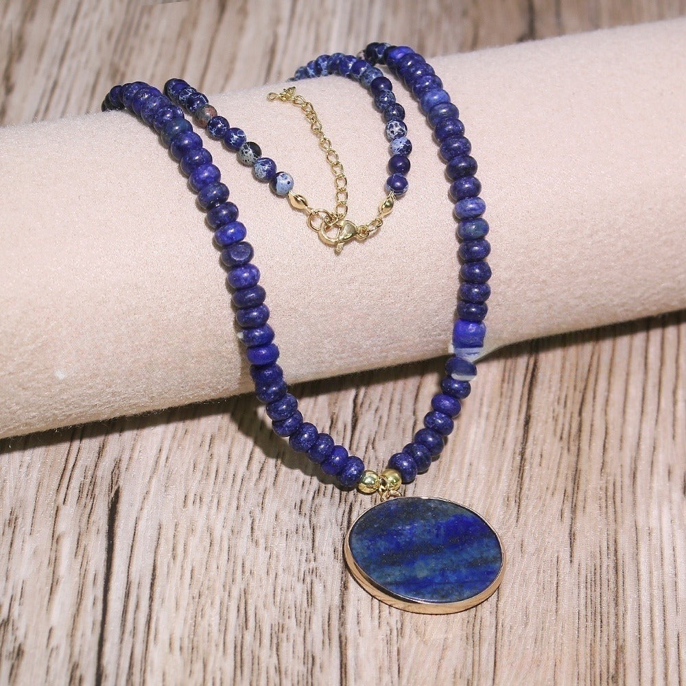 Lapis Retro Long Round Edge Necklace